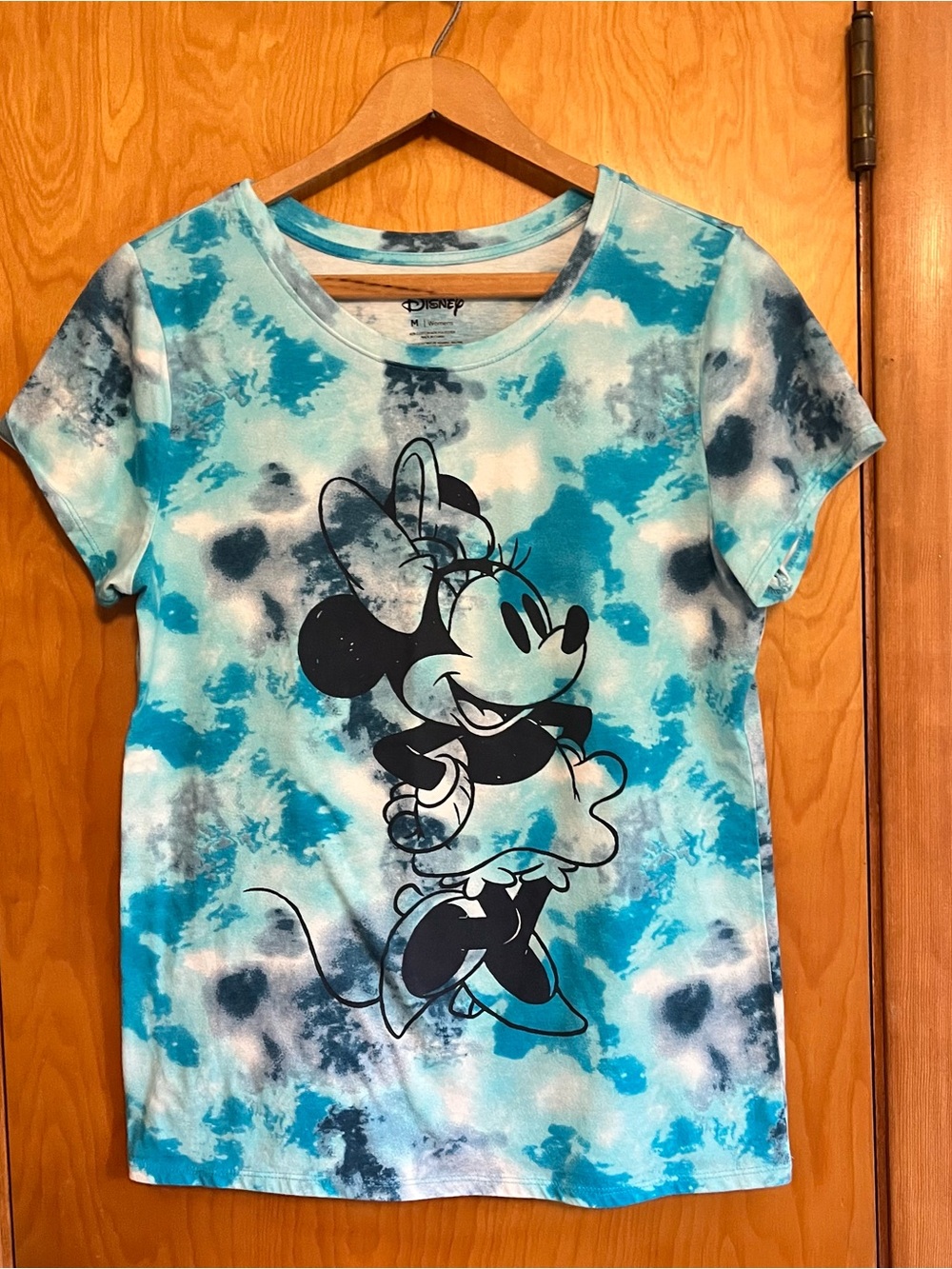 Disney Minnie Mouse Knit Top Women's M (8-10) Short Sleeve Blue Tie Dye
